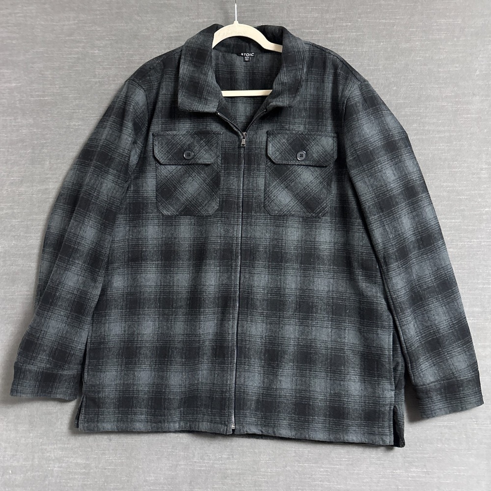 Stoic Jacket XL‎ Gray Plaid Flannel Fleece Lined Shacket Coat Work Outdoor Heavy